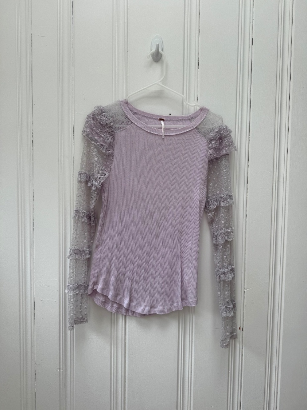 Free People Lavender Sheer Ruffle Sleeve Top